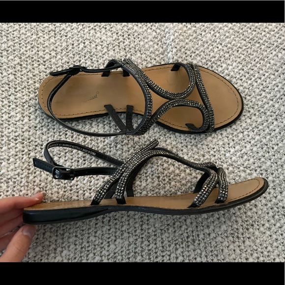 Sparkly Black Rhinestone Strappy Sandals - Picture 2 of 4